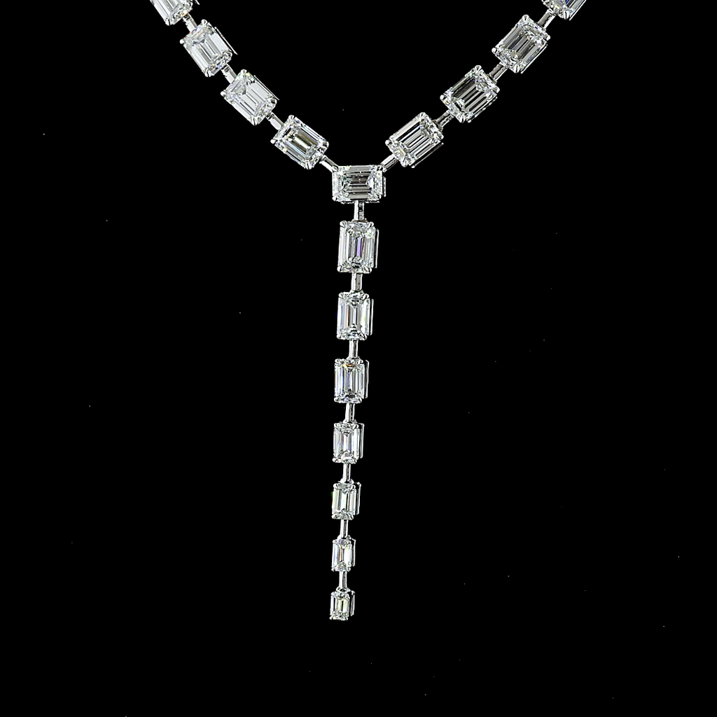 25.03 Cts 14k White Gold Emerald Shape Lariat Necklace - Image 3
