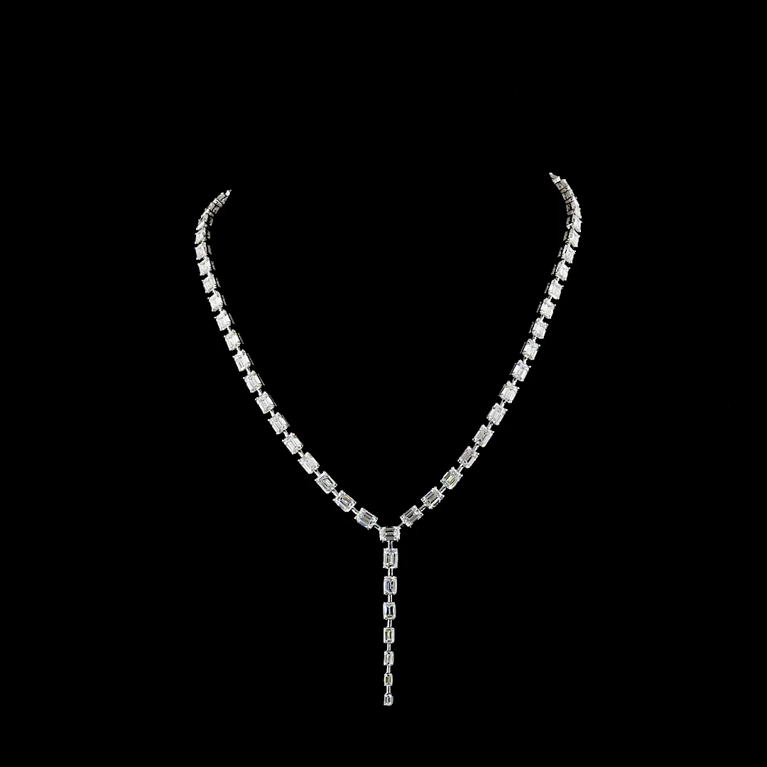 25.03 Cts 14k White Gold Emerald Shape Lariat Necklace - Video