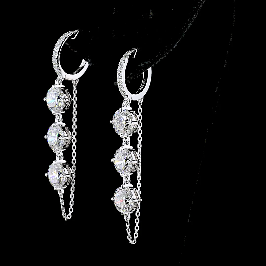 6.25 Cts 14k White Gold Round Shape Hanging Earring - Image 2