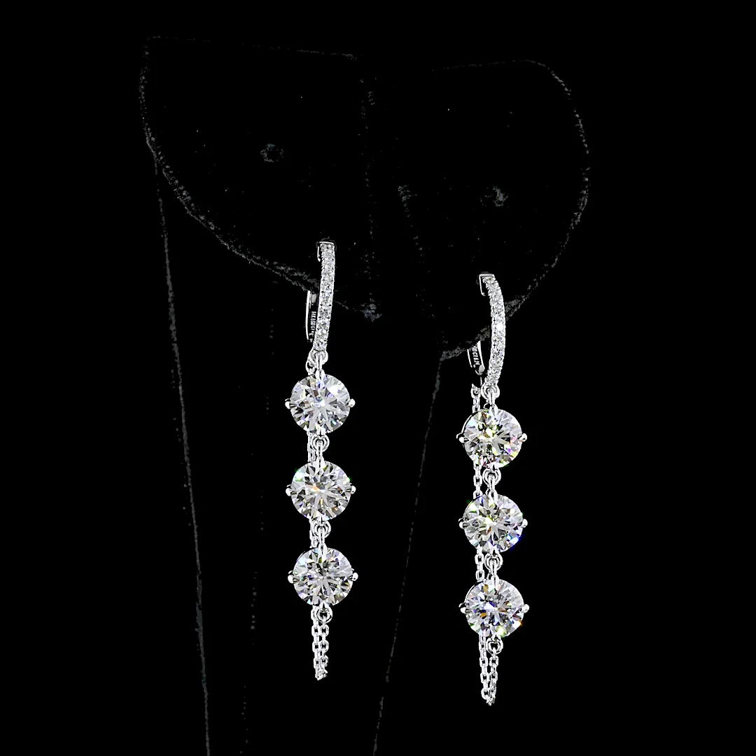 6.25 Cts 14k White Gold Round Shape Hanging Earring - Video