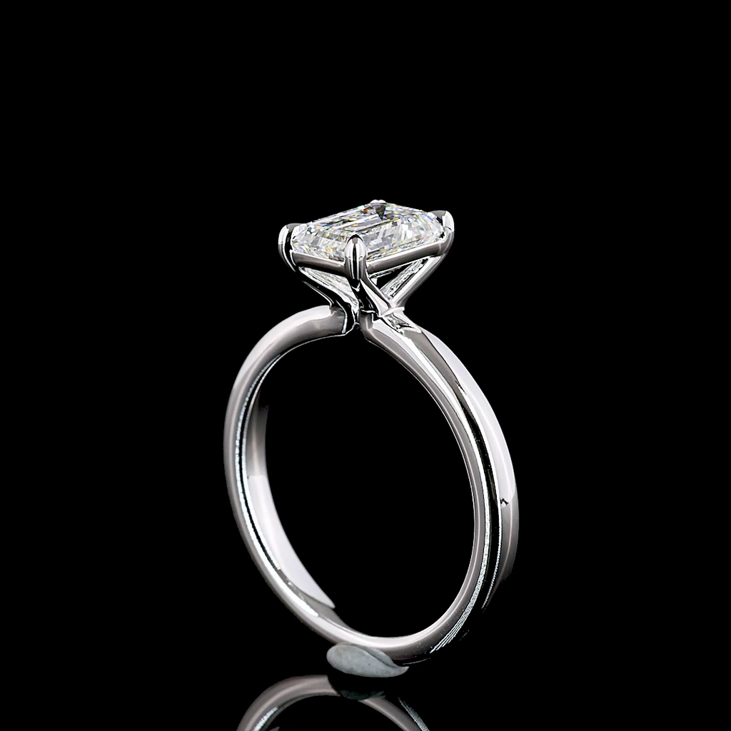 1.52 Cts 14k White Gold Emerald Shape Solitaire Ring - Image 2