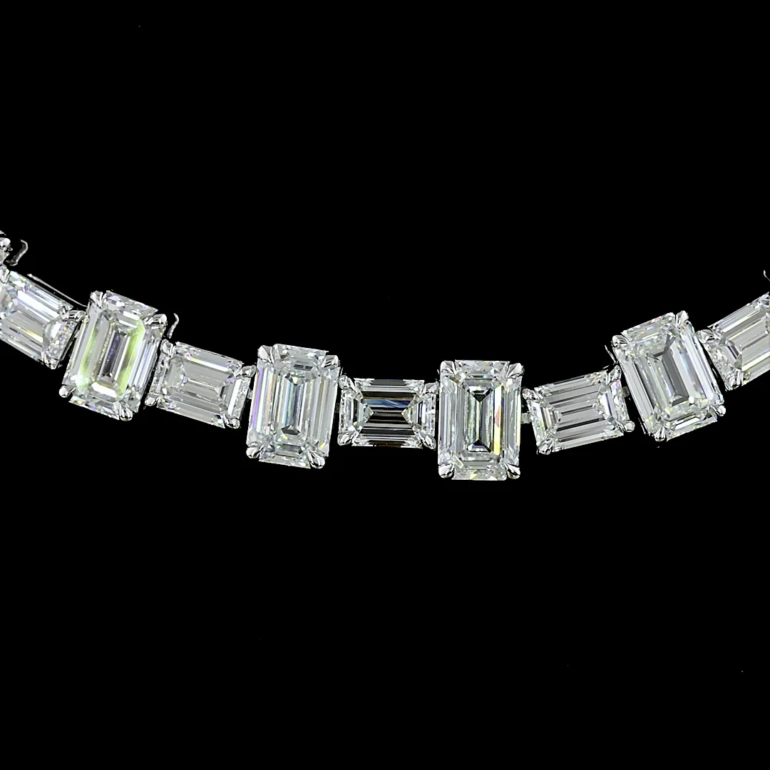 36.11 Cts 14k White Gold Emerald Shape Station Necklace - Image 3