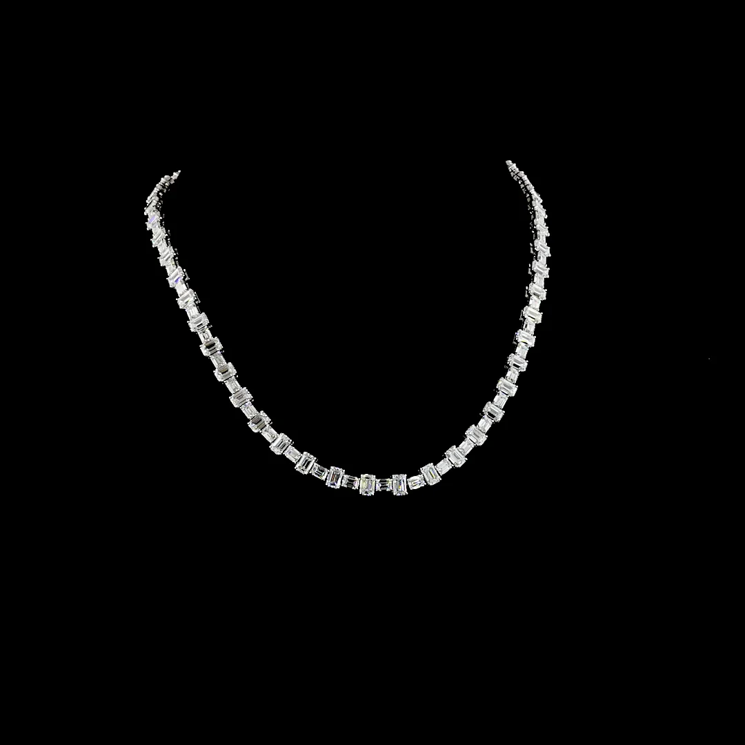 36.11 Cts 14k White Gold Emerald Shape Station Necklace - Video