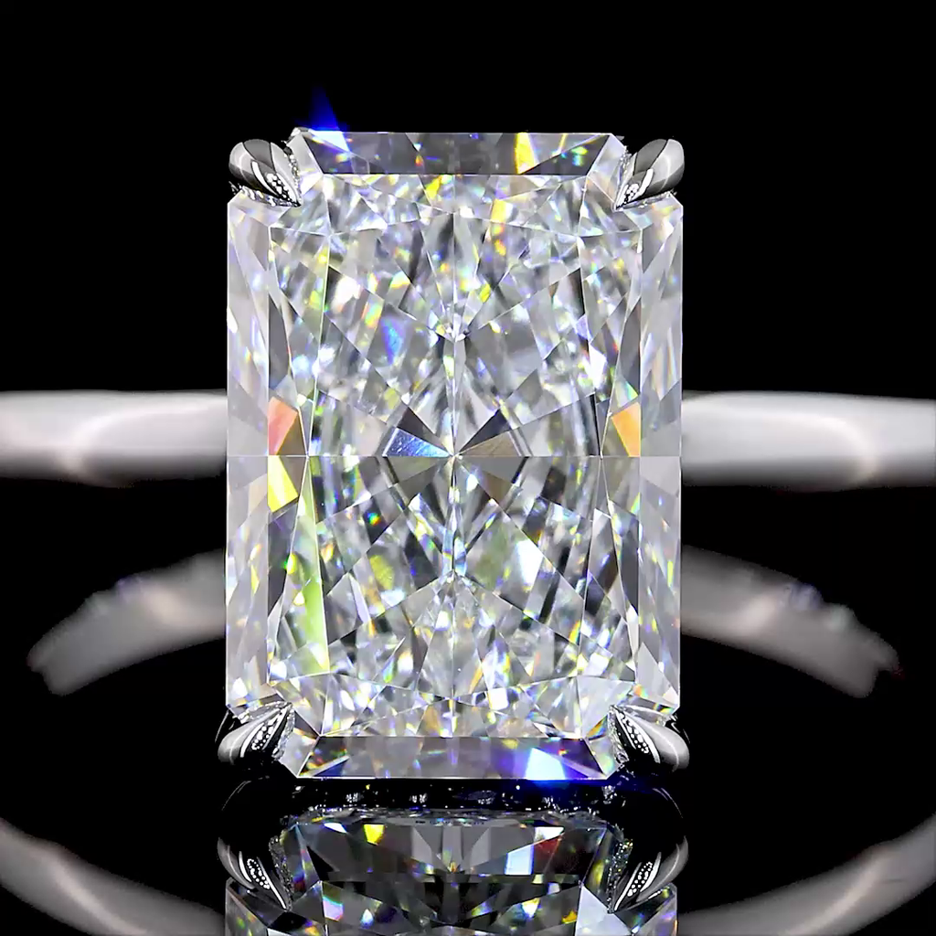 4.22 Cts 14k White Gold Radiant Shape Hidden Halo Ring - Image 3
