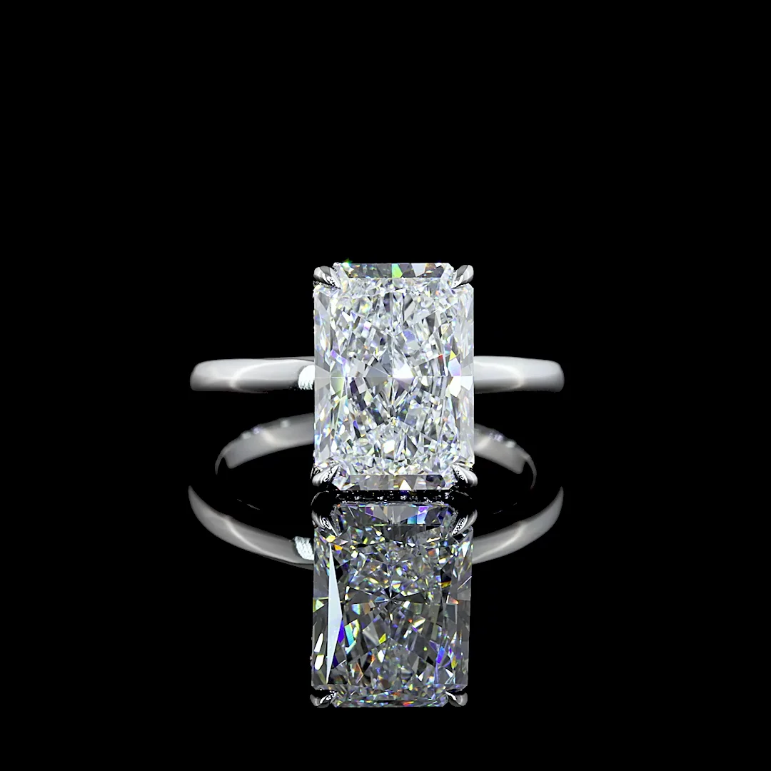 4.22 Cts 14k White Gold Radiant Shape Hidden Halo Ring - Video