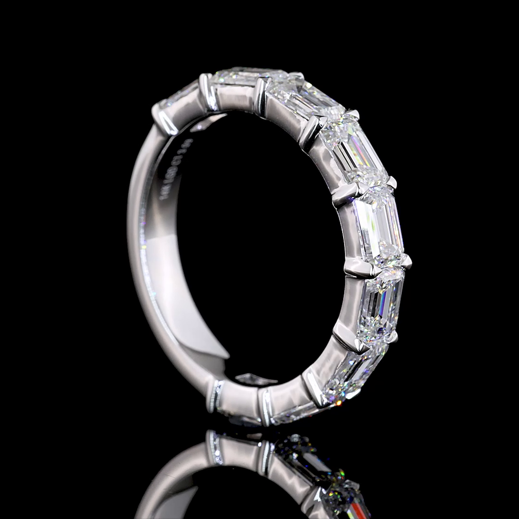 3.09 Cts 14k White Gold Emerald Shape 3/4 Band Eternity Band - Image 2