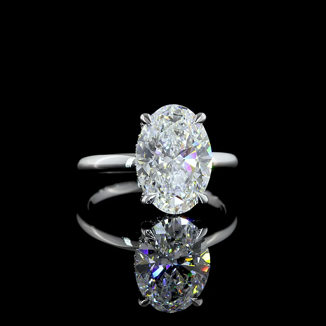 4.16 Cts 14k White Gold Oval Shape Hidden Halo Ring - Video