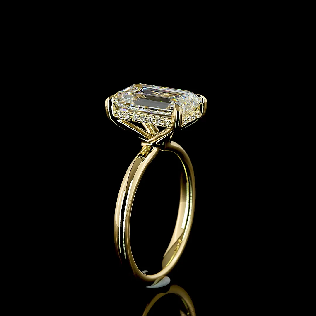 4.14 Cts 14k Yellow Gold Emerald Shape Hidden Halo Ring - Image 4