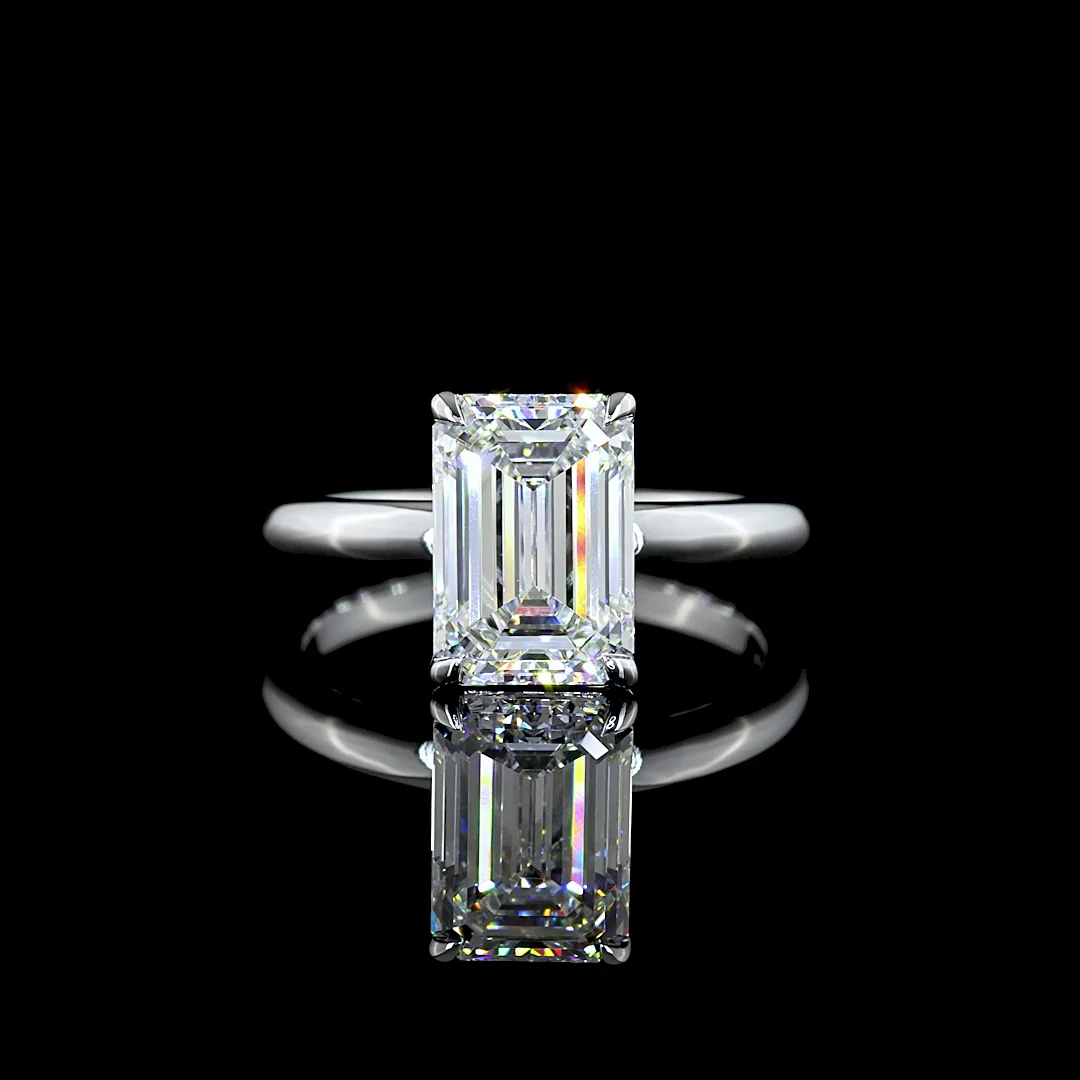 3.04 Cts 14k White Gold Emerald Shape Solitaire Ring - Video