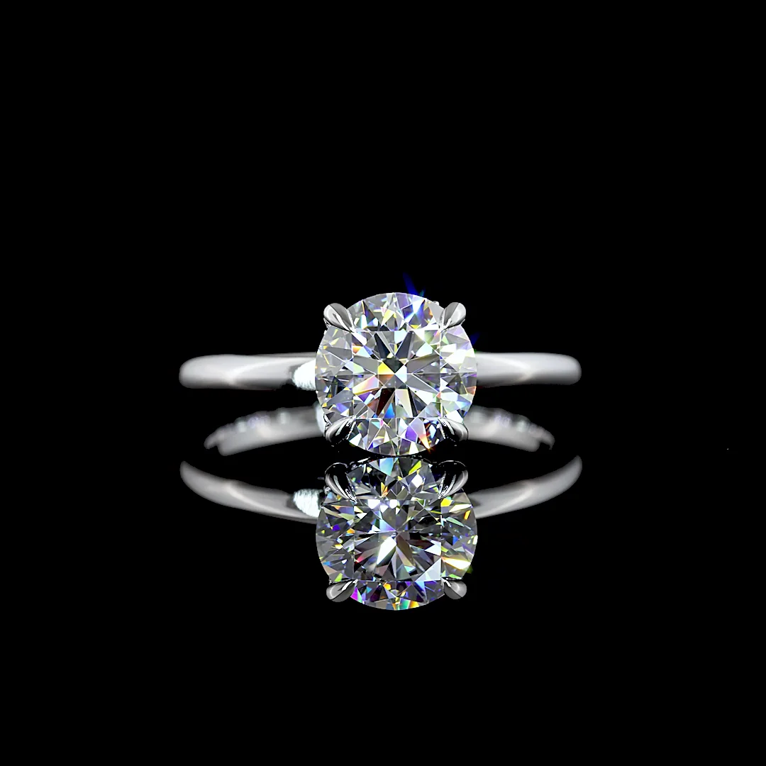 1.61 Cts 14k White Gold Round Shape Hidden Halo Ring - Video