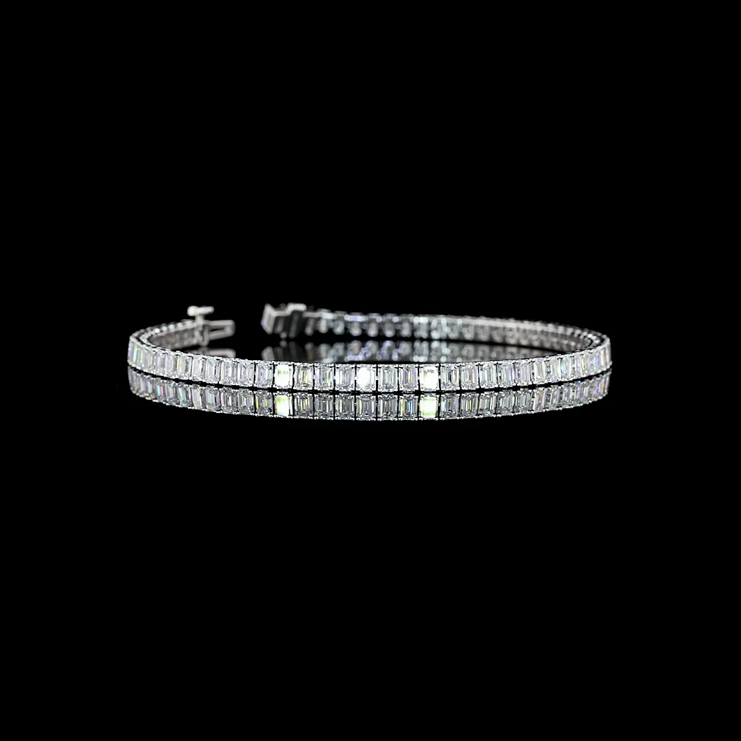 6.91 Cts 14k White Gold Emerald Shape Tennis Bracelet - Video