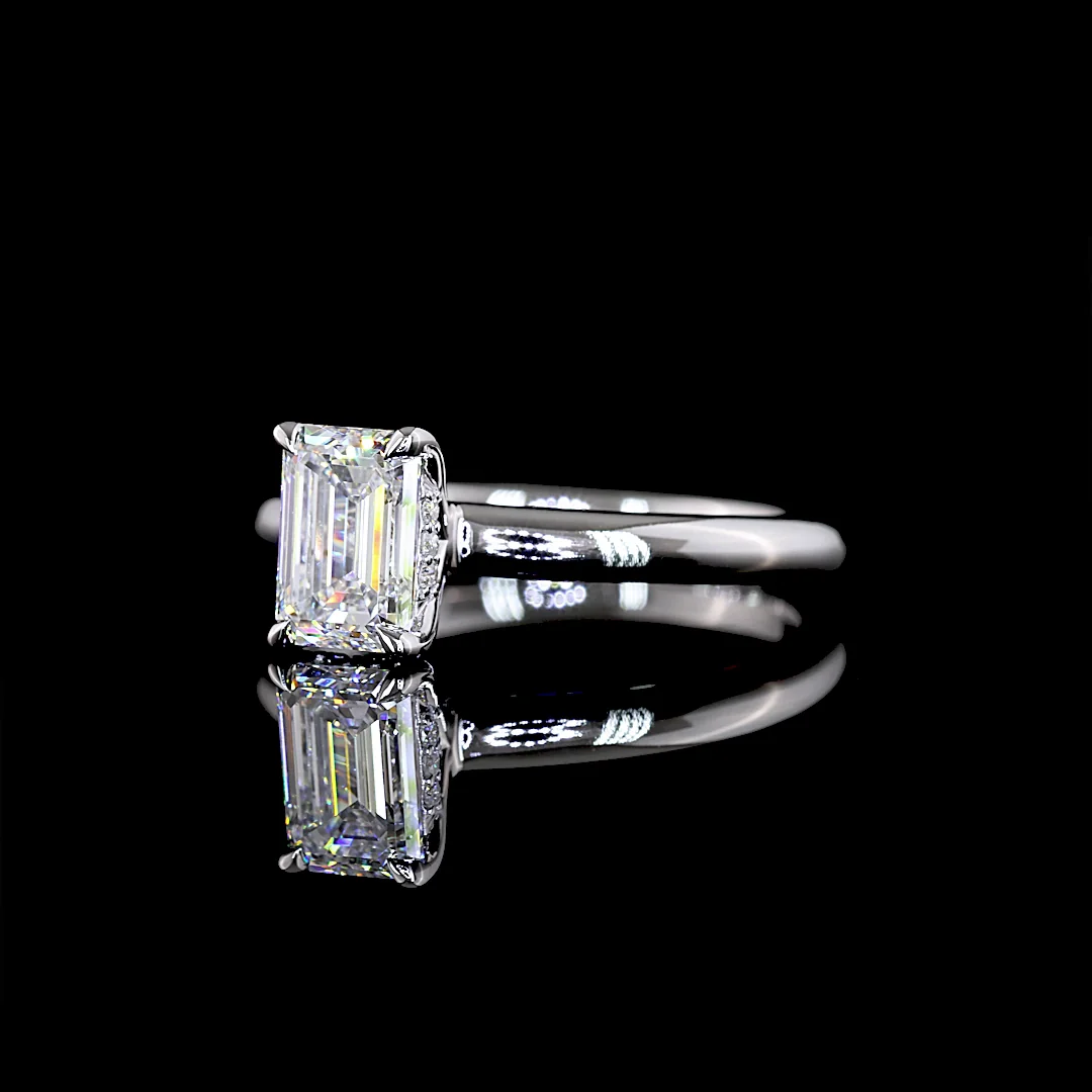 1.05 Cts 14k White Gold Emerald Shape Hidden Halo Ring - Image 2