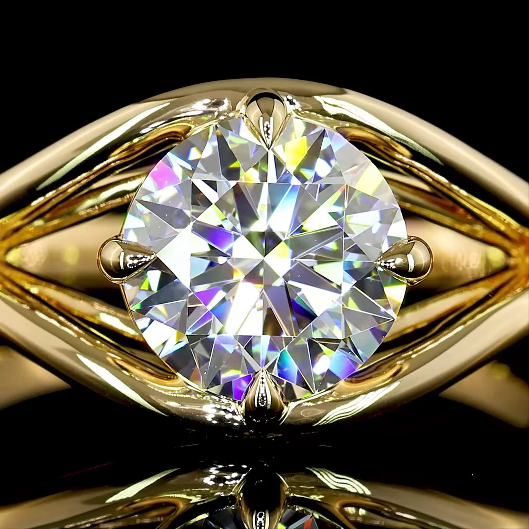 1.5 Cts 14k Yellow Gold Round Shape Solitaire Ring - Image 3
