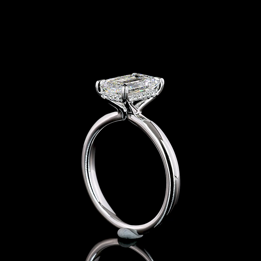 2.13 Cts 14k White Gold Emerald Shape Hidden Halo Ring - Image 2