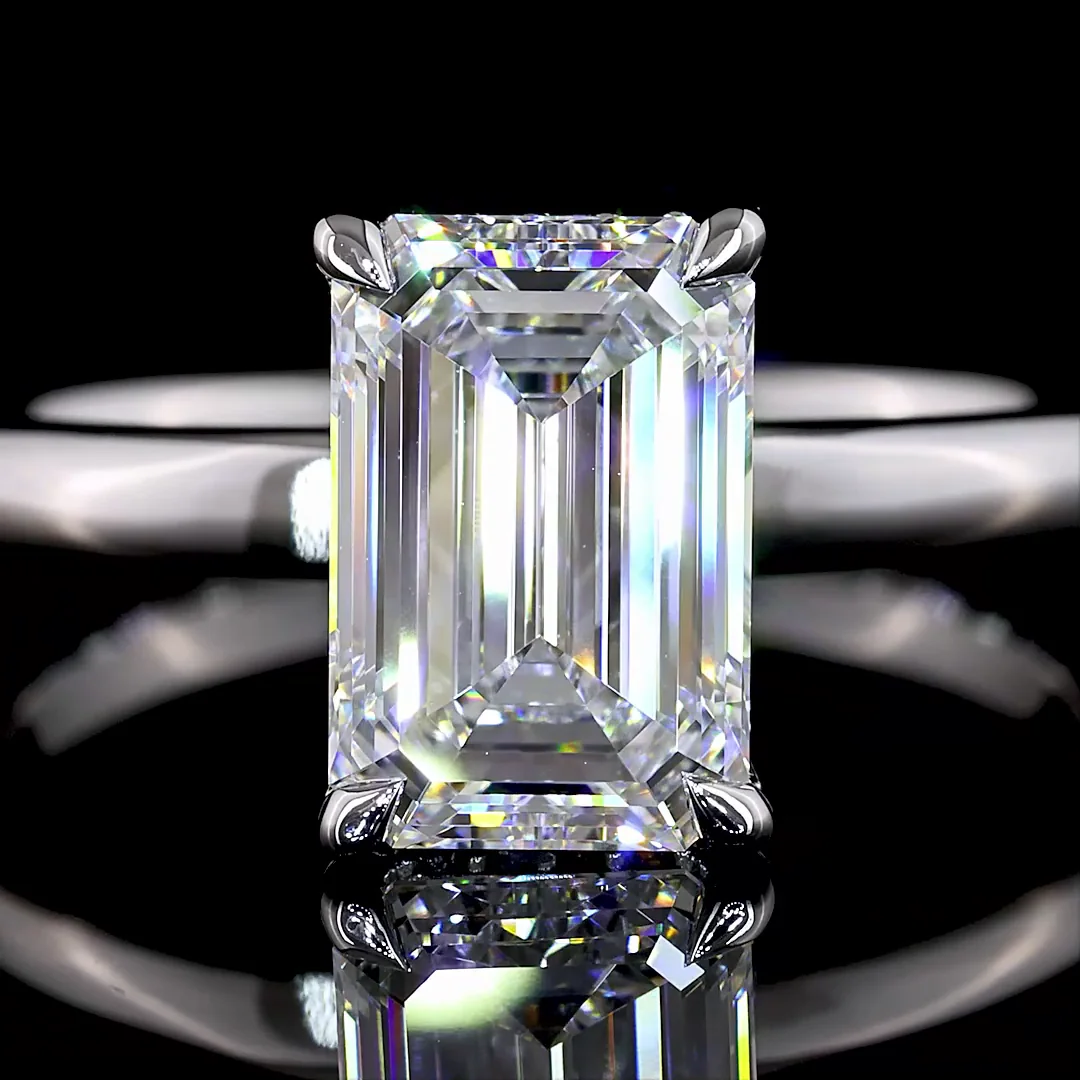 2.13 Cts 14k White Gold Emerald Shape Hidden Halo Ring - Image 3