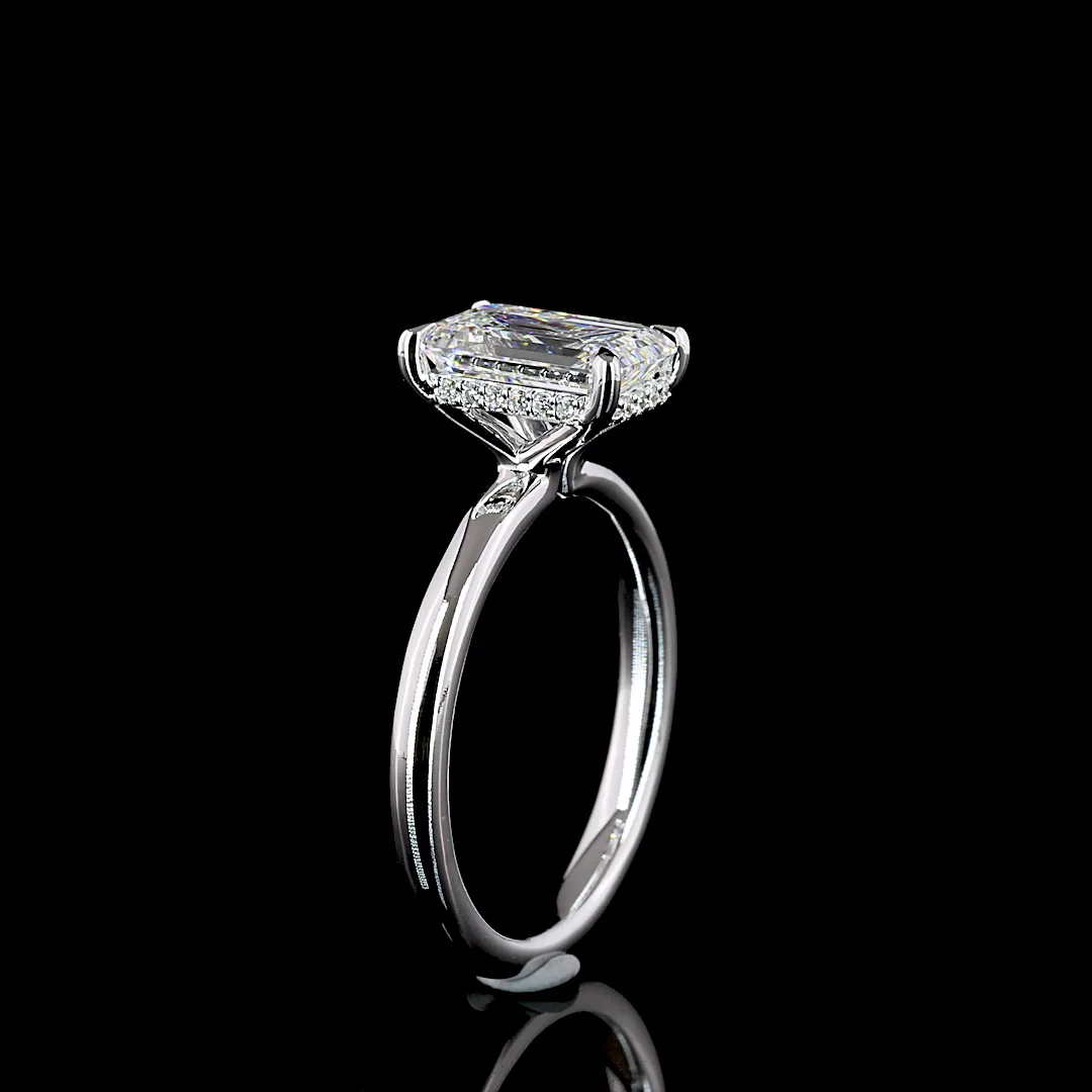 2.13 Cts 14k White Gold Emerald Shape Hidden Halo Ring - Image 4