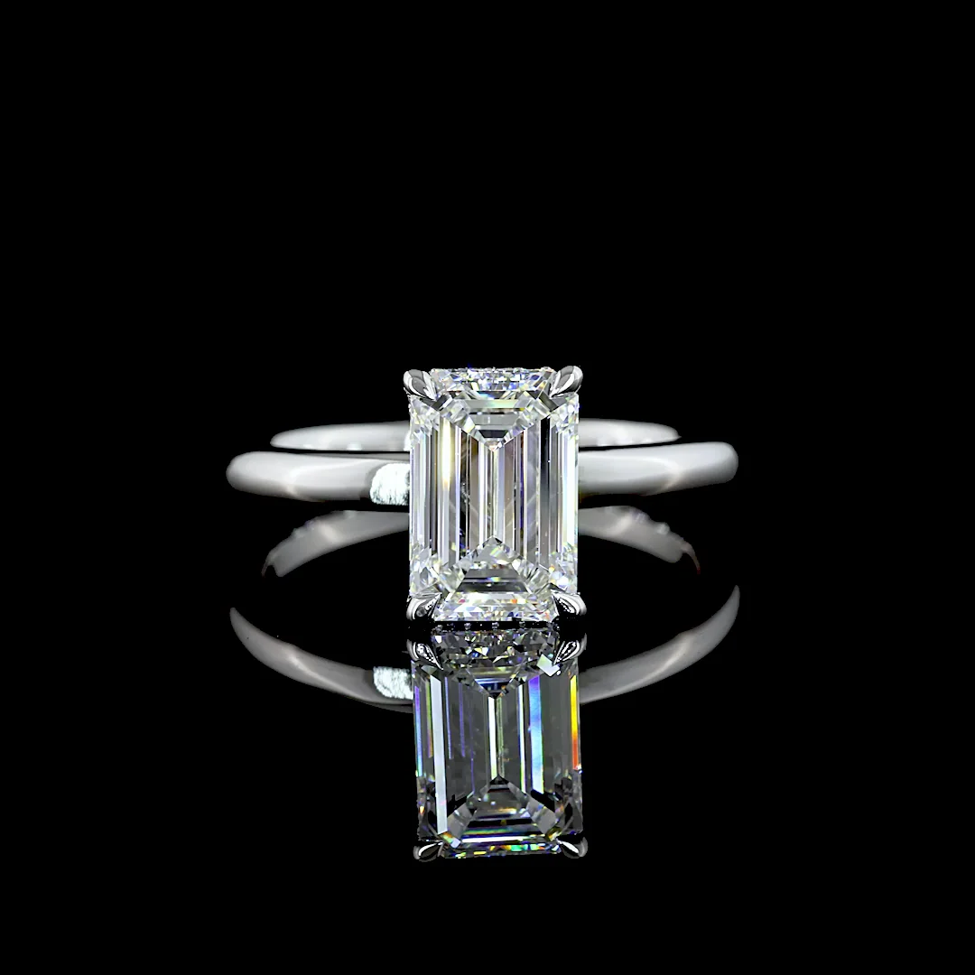 2.13 Cts 14k White Gold Emerald Shape Hidden Halo Ring - Video
