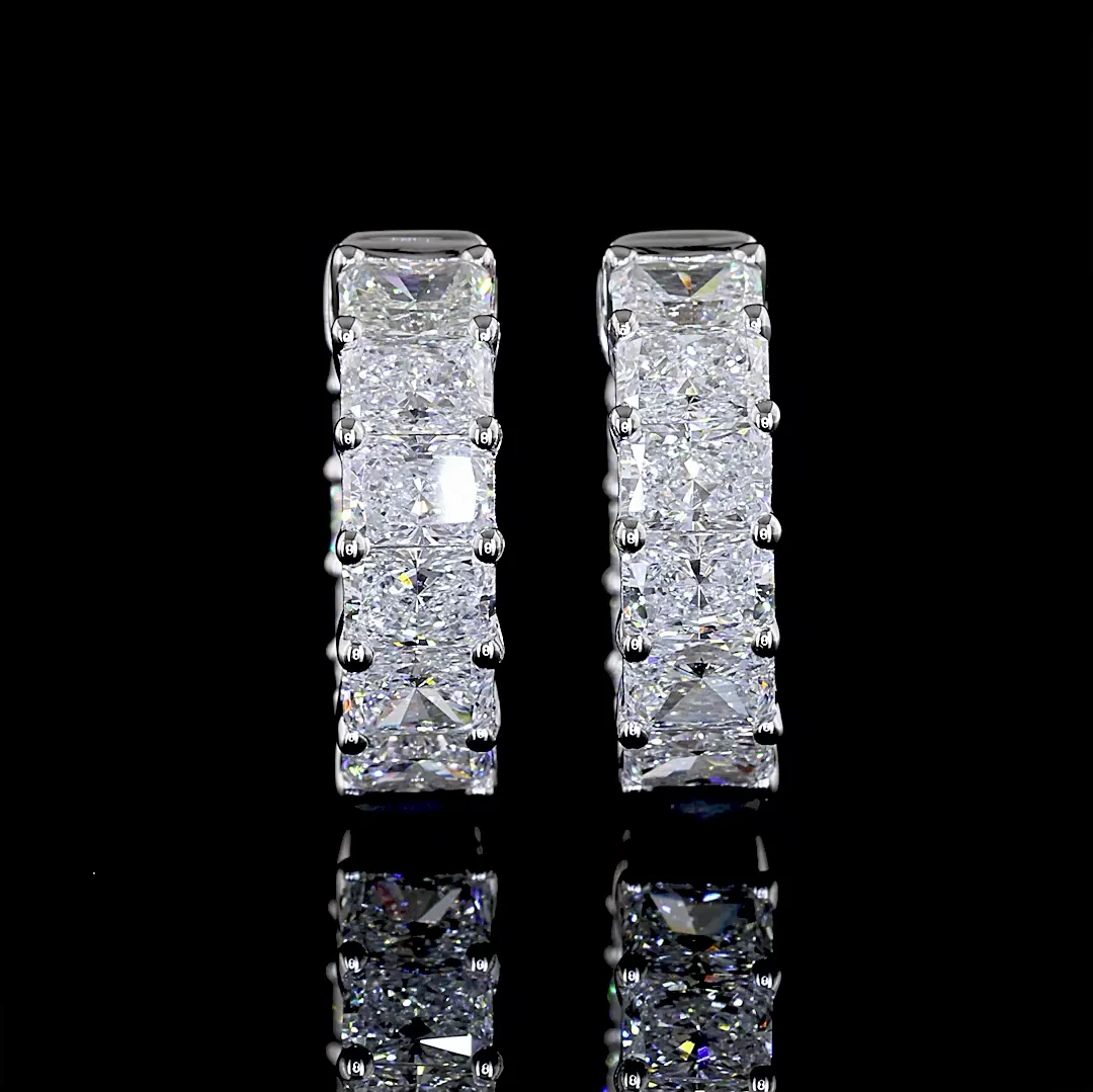 2.59 Cts 14k White Gold Radiant Shape Huggies Earring - Image 3