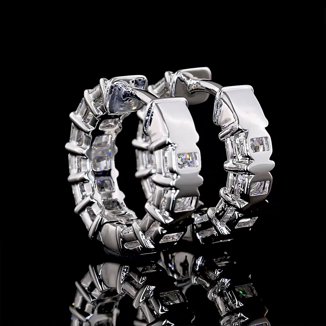 2.59 Cts 14k White Gold Radiant Shape Huggies Earring - Image 4