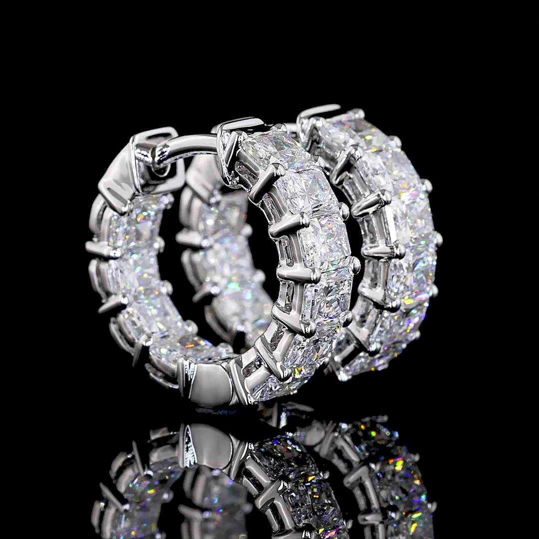 2.59 Cts 14k White Gold Radiant Shape Huggies Earring - Video