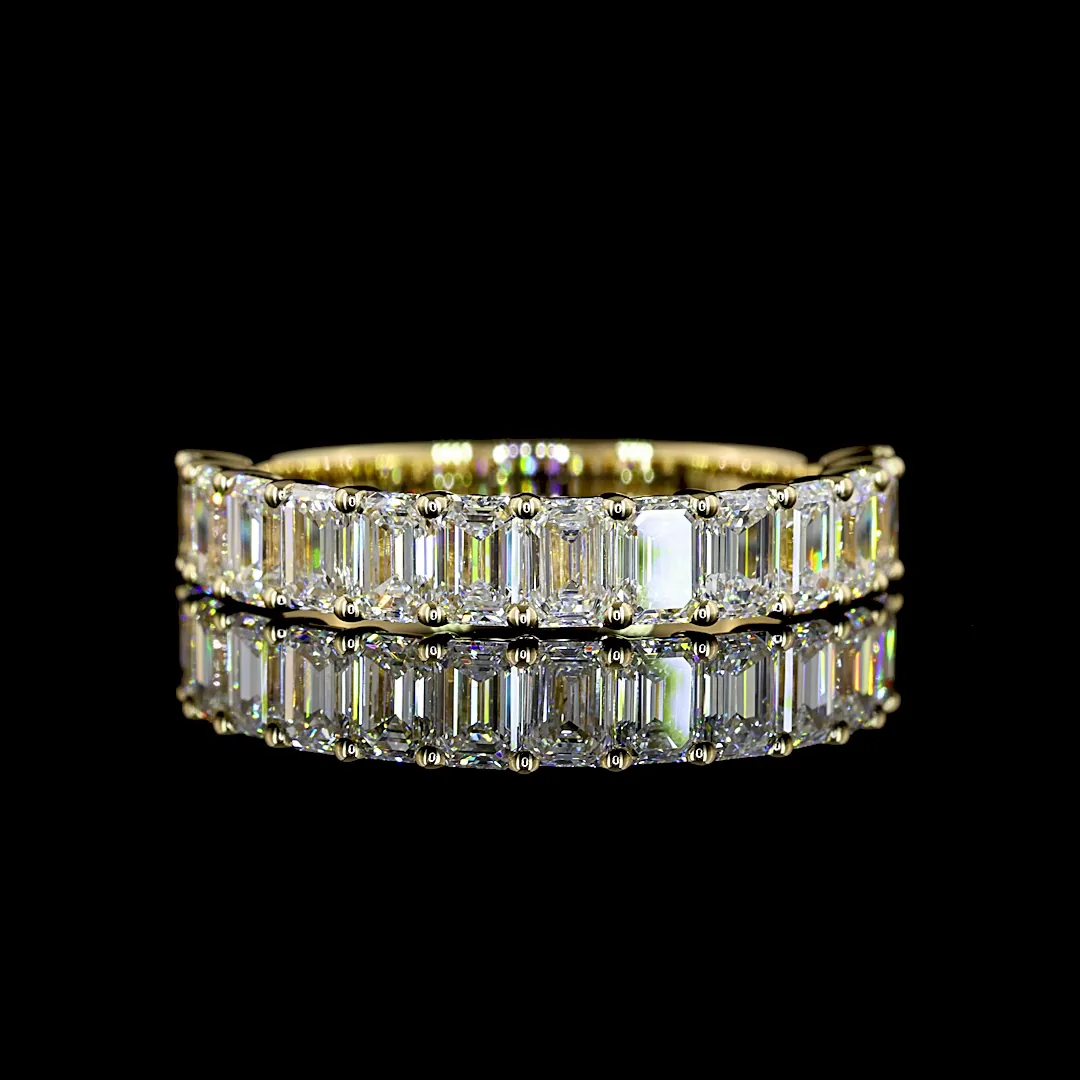1.88 Cts 14k Yellow Gold Emerald Shape Half Eternity Eternity Band - Video