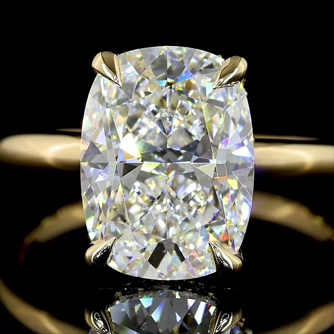 4.15 Cts 14k Yellow Gold Cushion Brilliant Shape Hidden Halo Ring - Image 3