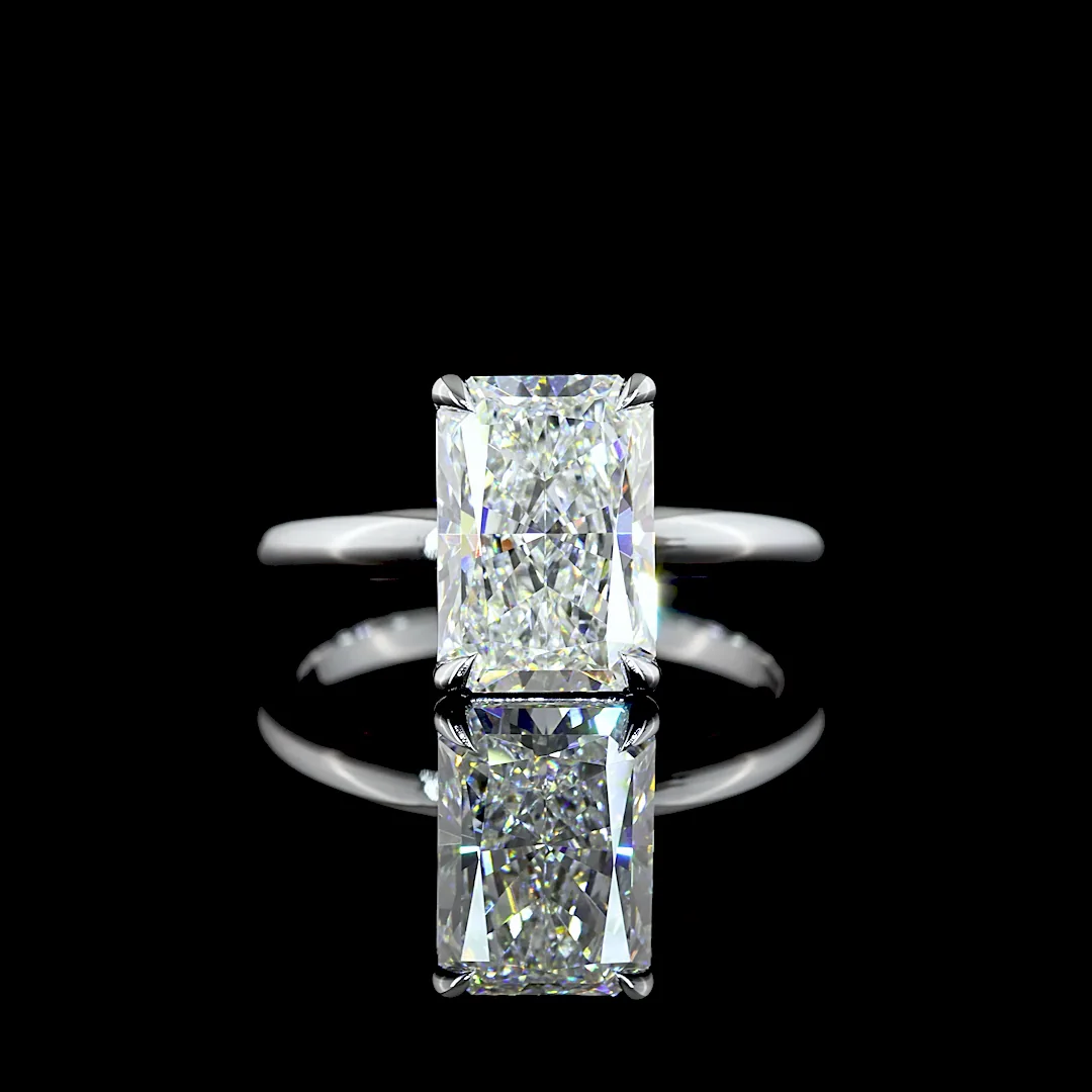 3.04 Cts 14k White Gold Radiant Shape Solitaire Ring - Video