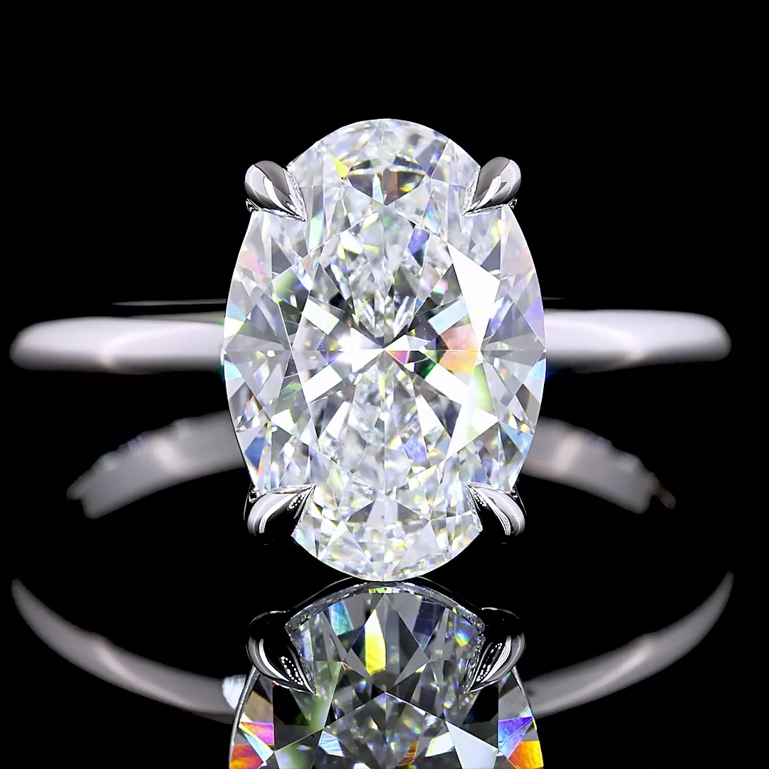 3.06 Cts 14k White Gold Oval Shape Solitaire Ring - Image 3