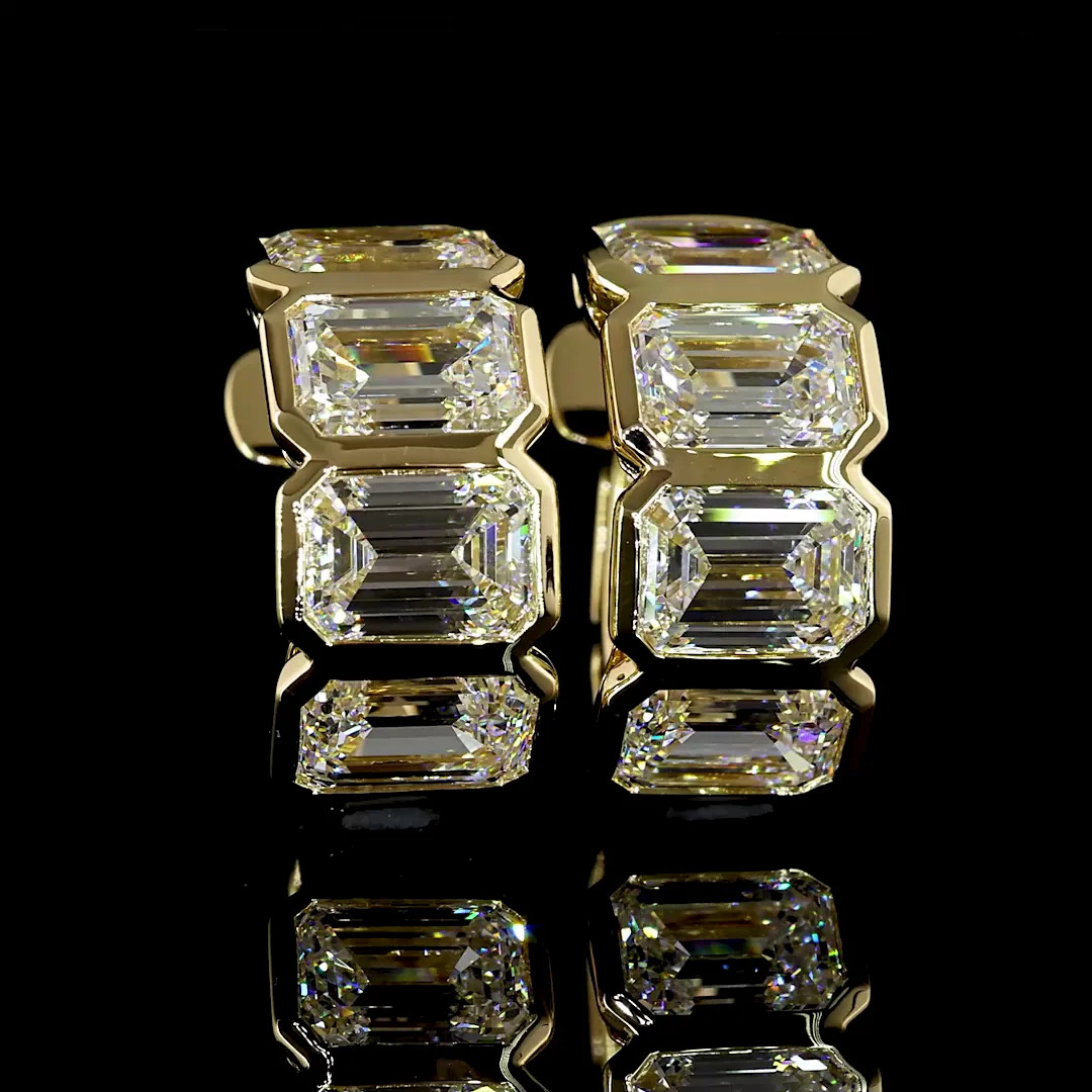 5.04 Cts 14k Yellow Gold Emerald Shape Huggies Earring - Video