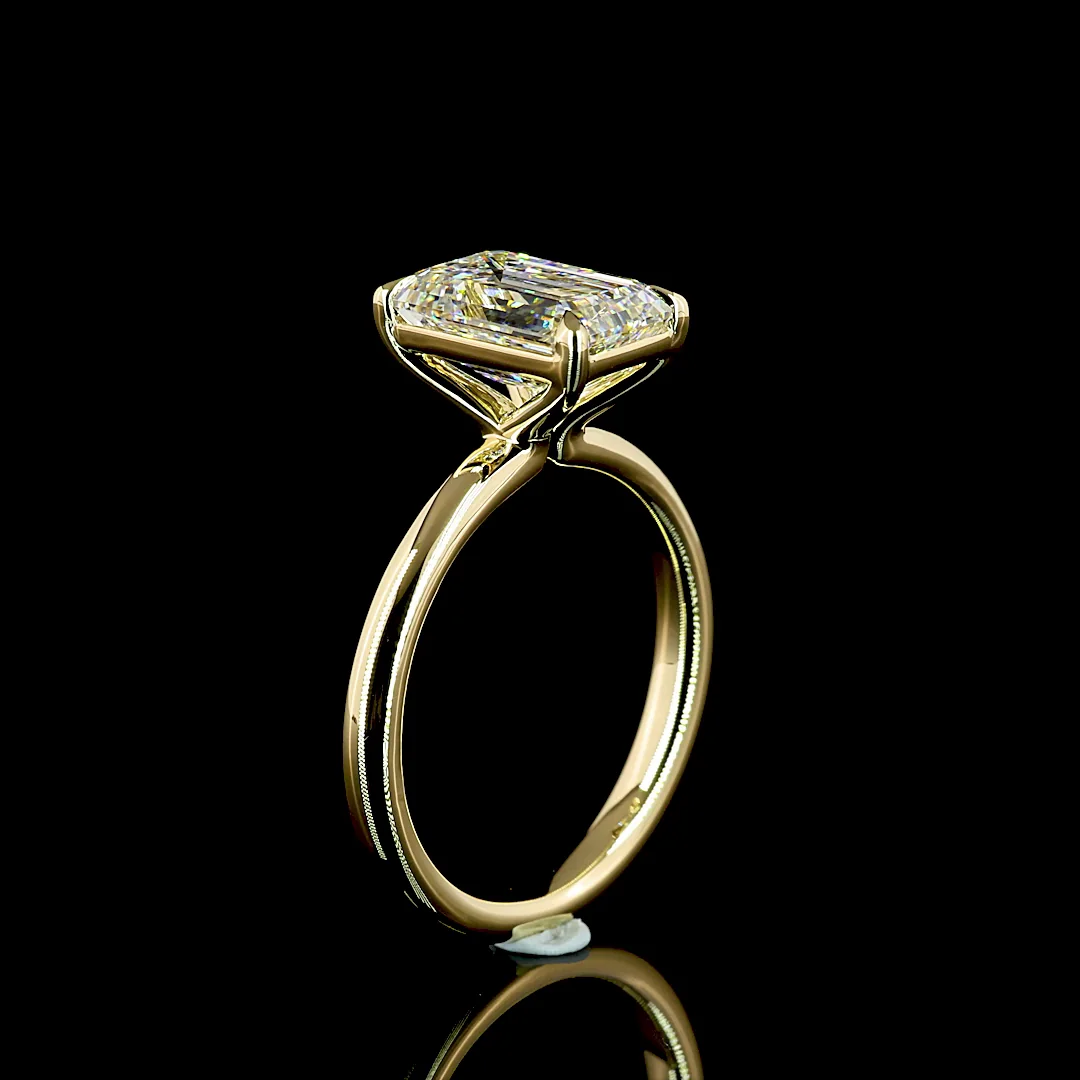 3.02 Cts 14k Yellow Gold Emerald Shape Solitaire Ring - Image 4