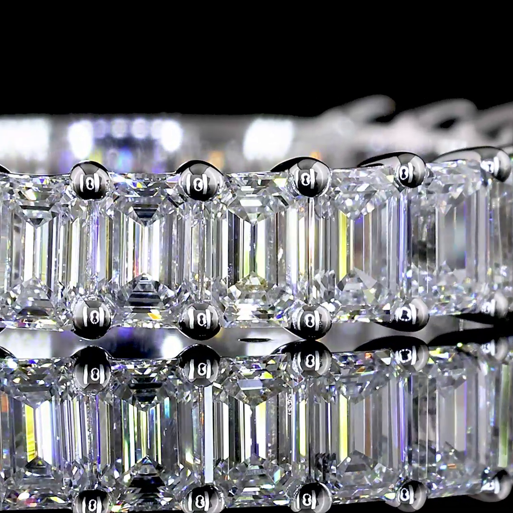 1.82 Cts 14k White Gold Emerald Shape 3/4 Band Eternity Band - Image 3