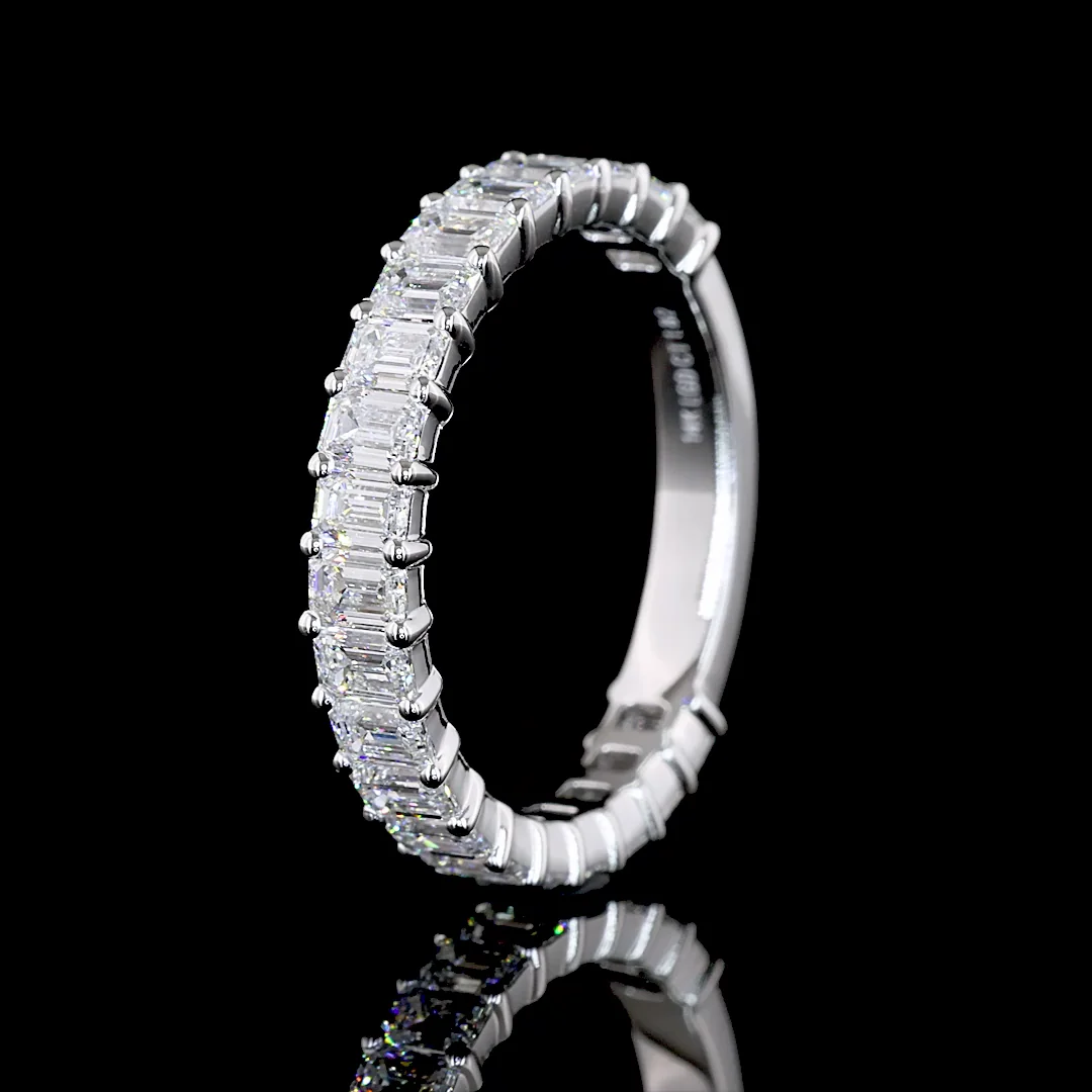 1.82 Cts 14k White Gold Emerald Shape 3/4 Band Eternity Band - Image 4