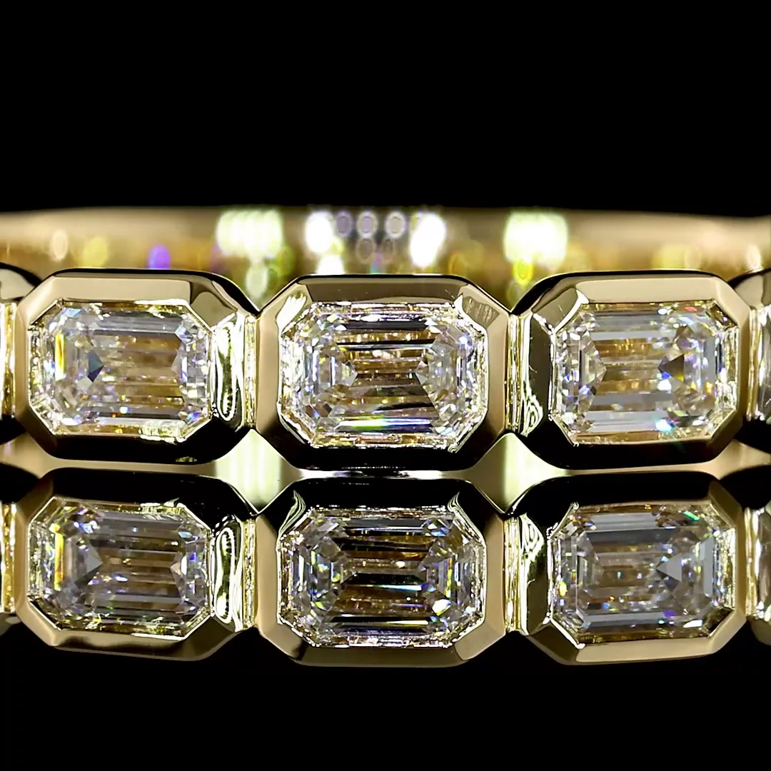 1 Cts 14k Yellow Gold Emerald Shape 3/4 Band Eternity Band - Image 3