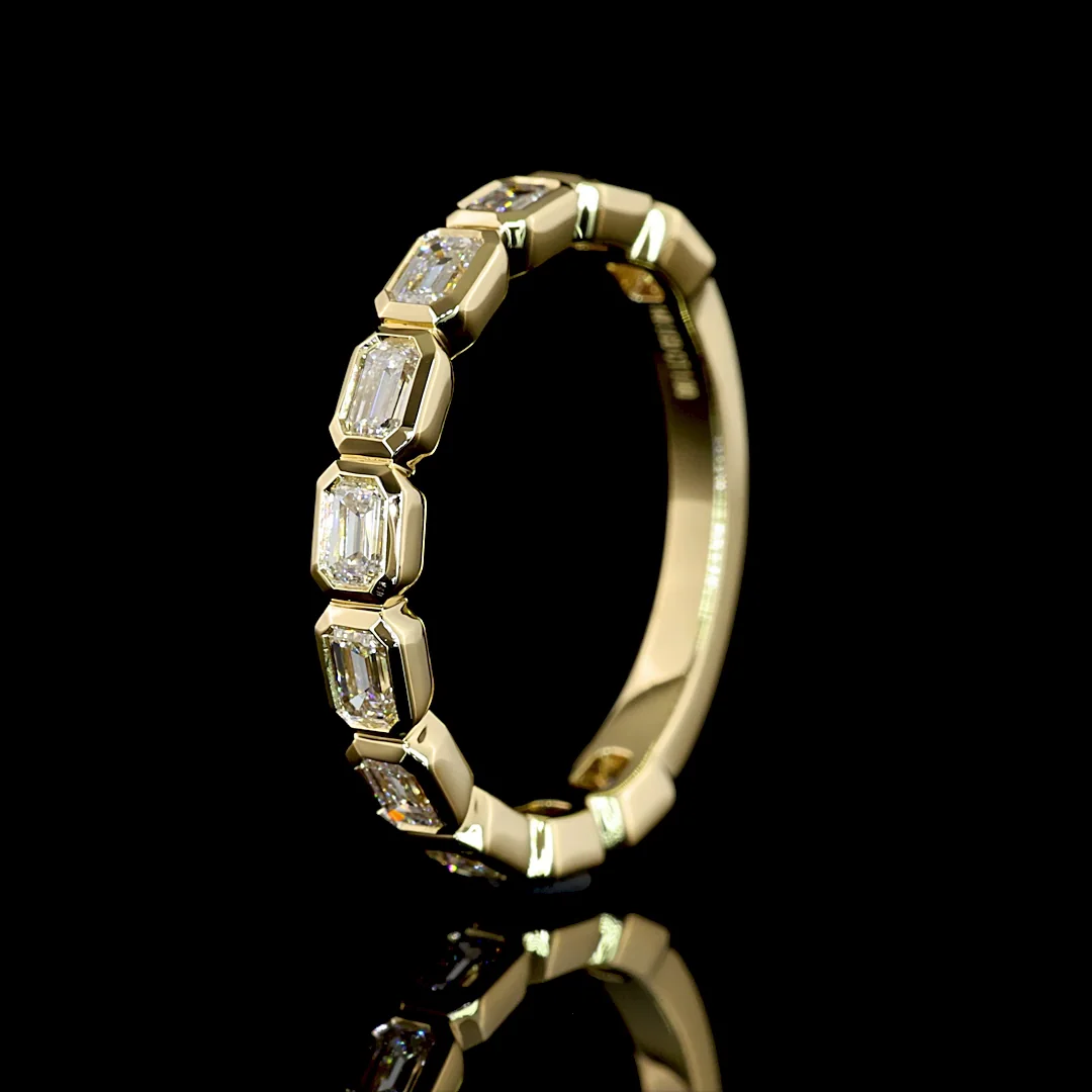 1 Cts 14k Yellow Gold Emerald Shape 3/4 Band Eternity Band - Image 4