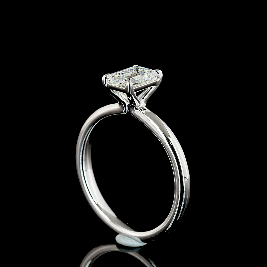 1.08 Cts 14k White Gold Emerald Shape Solitaire Ring - Image 2