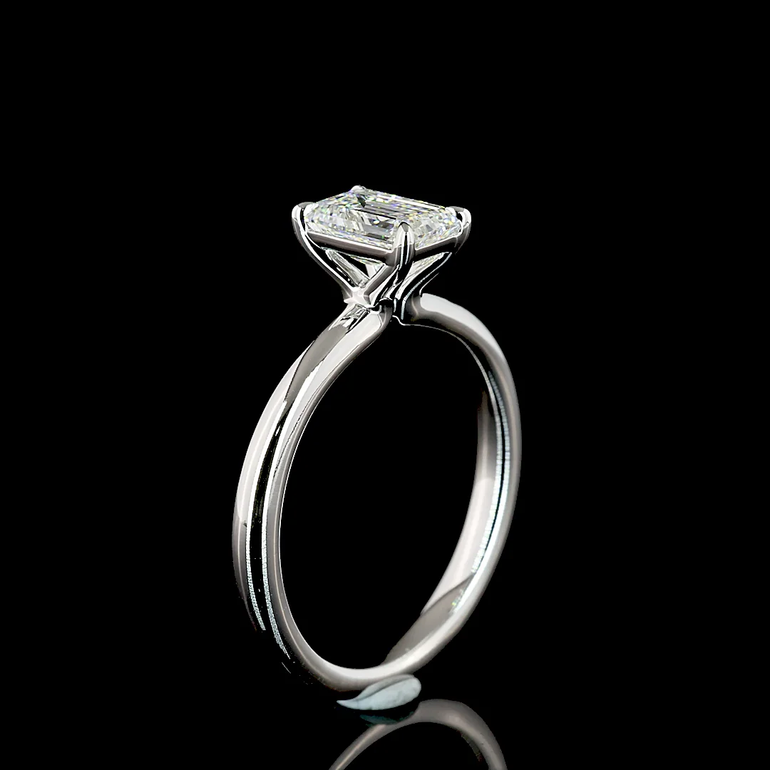 1.08 Cts 14k White Gold Emerald Shape Solitaire Ring - Image 4