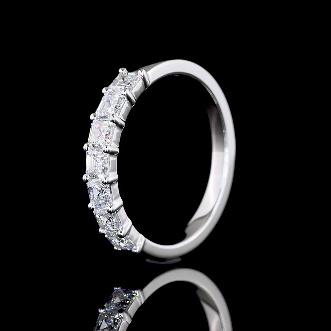 1 Cts 14k White Gold Asscher Shape 7 Stones Eternity Band - Image 4