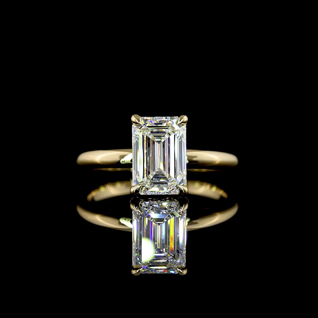 2.23 Cts 14k Yellow Gold Emerald Shape Hidden Halo Ring - Video