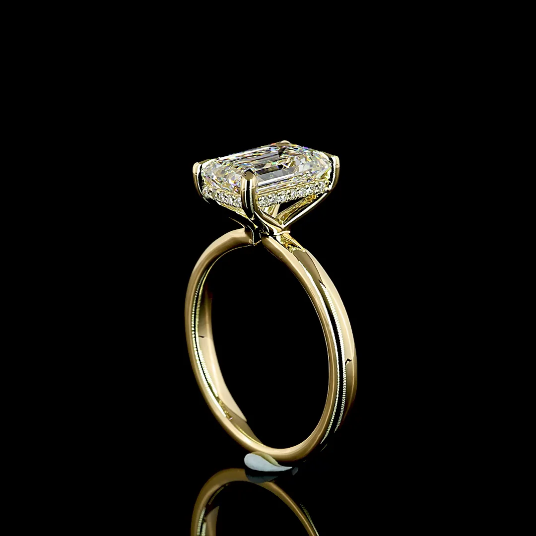 3.12 Cts 14k Yellow Gold Emerald Shape Hidden Halo Ring - Image 2