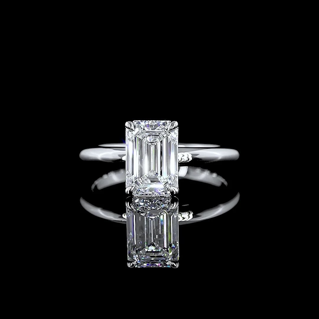 2.03 Cts 14k White Gold Emerald Shape Solitaire Ring - Video
