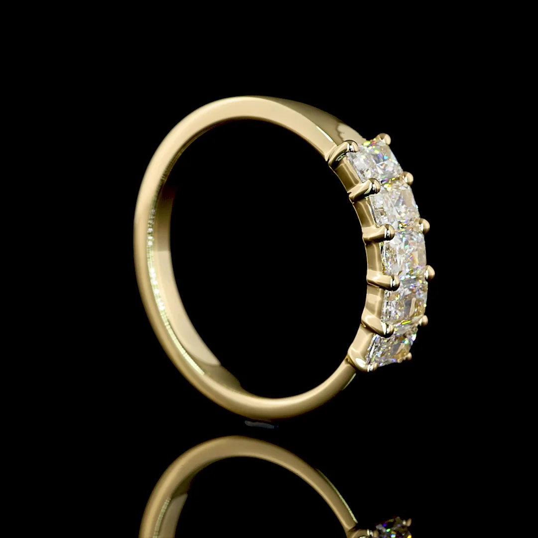 1 Cts 14k Yellow Gold Radiant Shape 5 Stones Eternity Band - Image 2