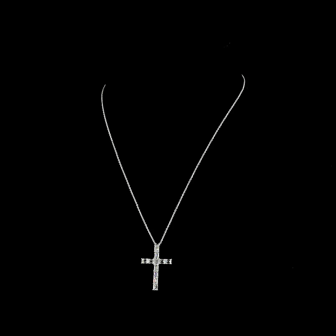 2.17 Cts 14k White Gold Emerald Shape Symbol Pendant - Video