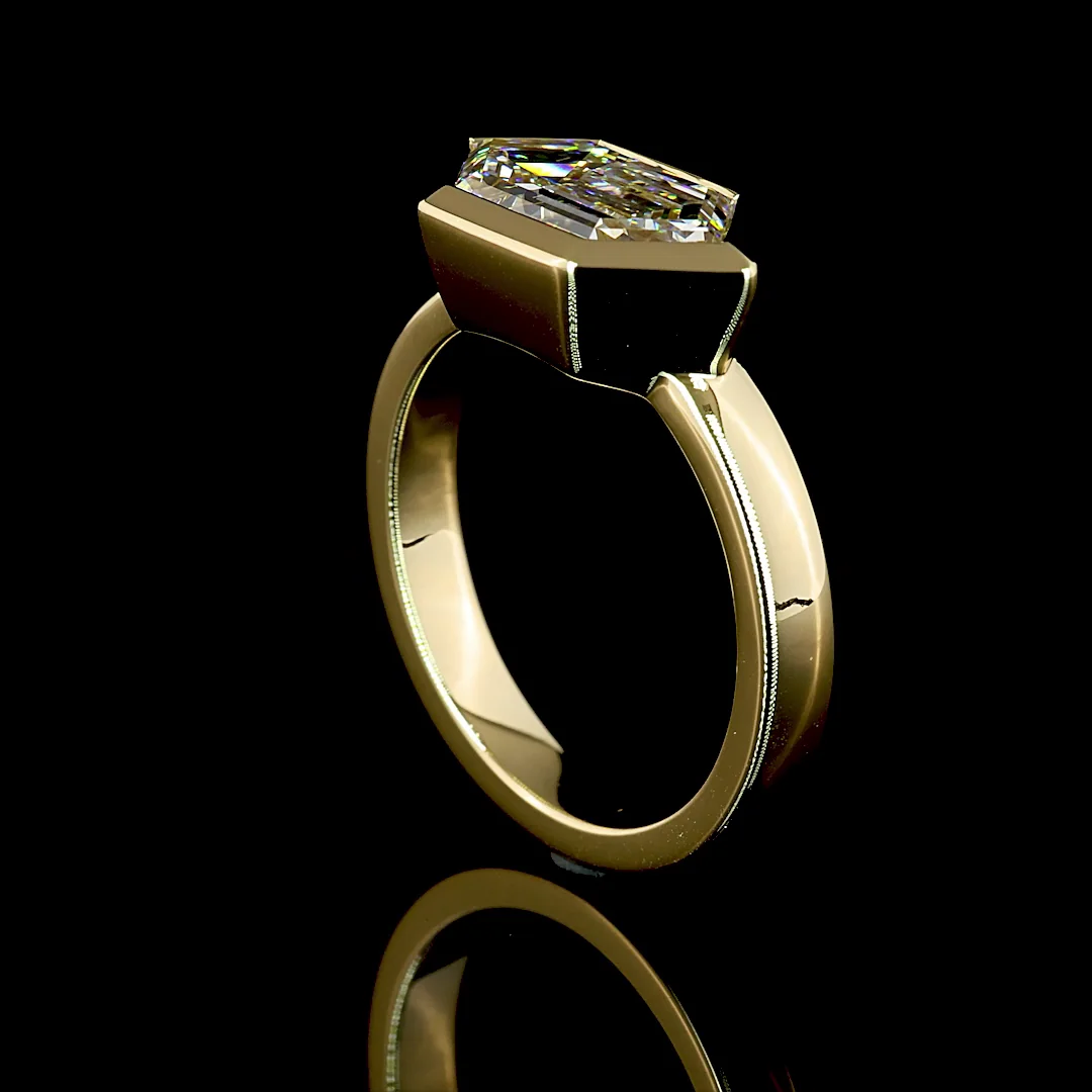 3.15 Cts 14k Yellow Gold Step Marquise Shape Solitaire Ring - Image 2