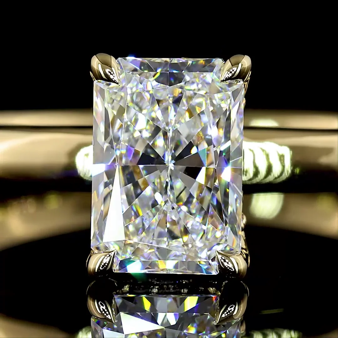 1.05 Cts 14k Yellow Gold Radiant Shape Hidden Halo Ring - Image 3