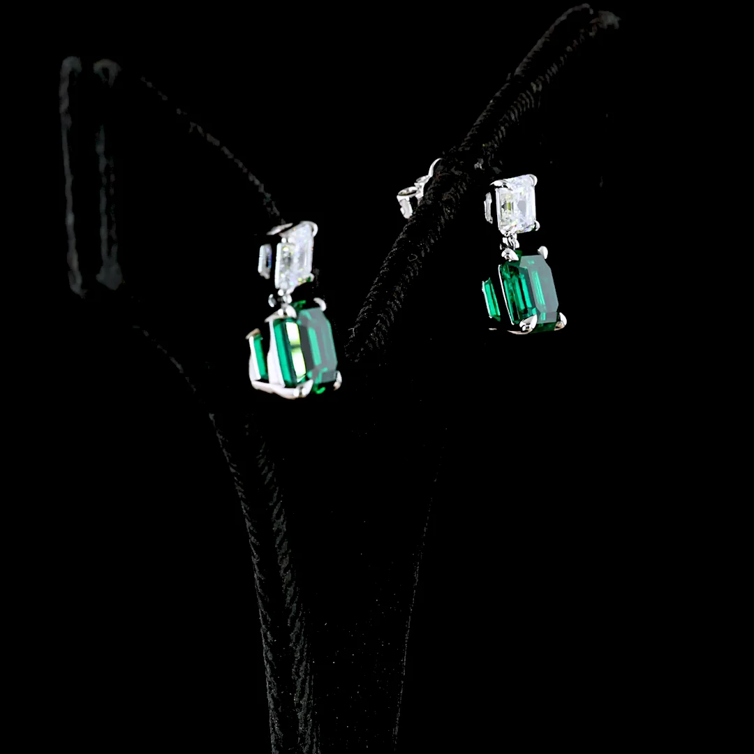 5.75 Cts 14k White Gold Asscher Shape Hanging Earring - Image 2