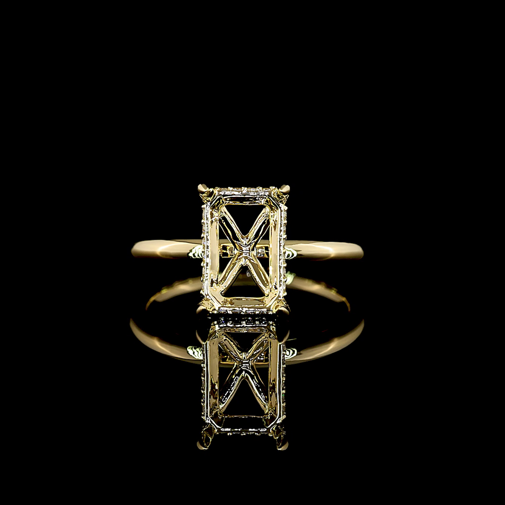 3.18 Cts 14k Yellow Gold Emerald Shape Hidden Halo Ring - Image 3