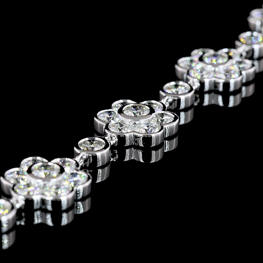 7.65 Cts 18k White Gold Round Shape Station Line Tennis Bracelet - Image 2