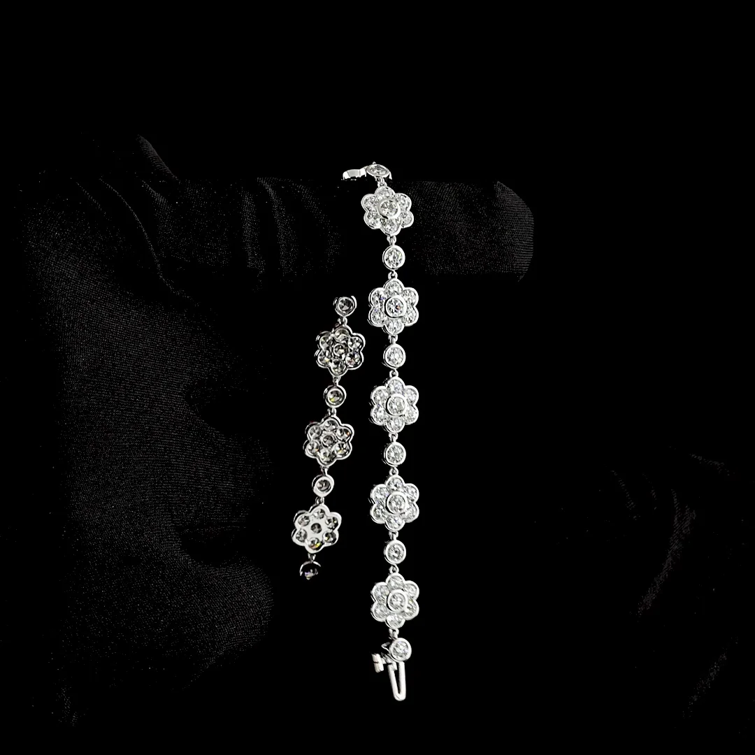 7.65 Cts 18k White Gold Round Shape Station Line Tennis Bracelet - Image 3