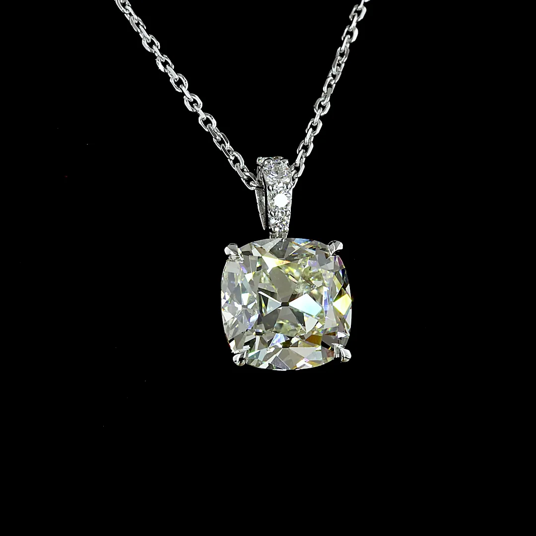 3.22 Cts 14k White Gold Square Antique Cushion Shape Pendant Pendant - Image 3