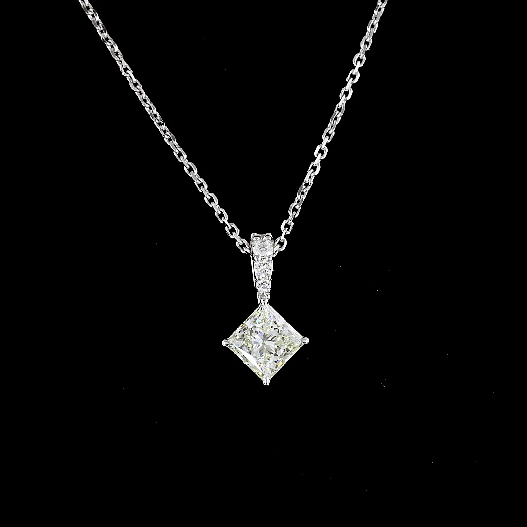 2.83 Cts 14k White Gold Princess Shape Pendant Pendant - Image 3